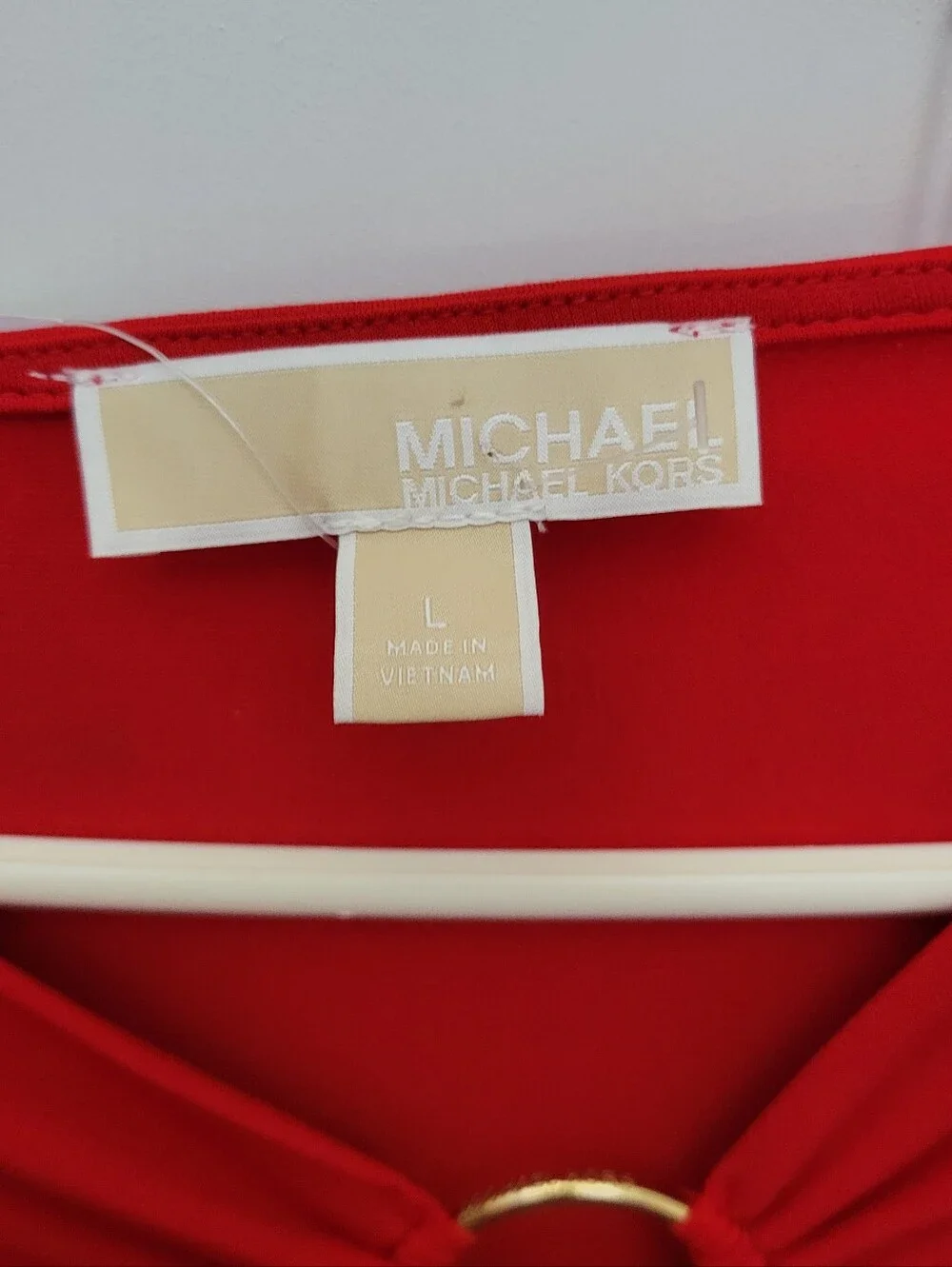 Embellished With Gold Ring Michael Kors Women's Red Long-Sleeve Ring-Detail Top